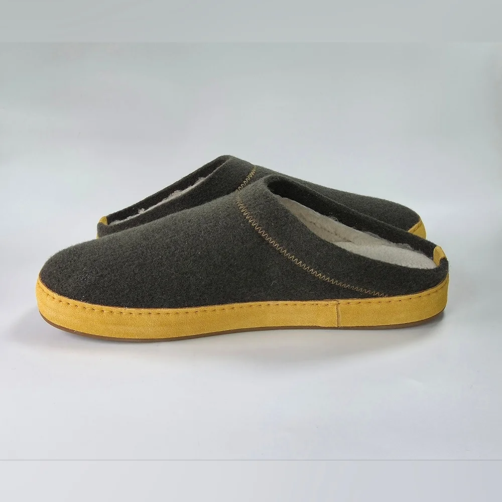 New Olukai Hamani Hulu Men's Wool Mule Slipper in Dusty Olive / Mustard Size 11